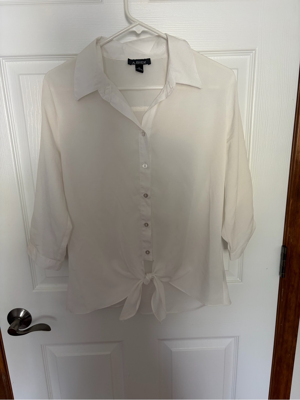 A. Byer White Translucent Tie-Front Button Down Blouse